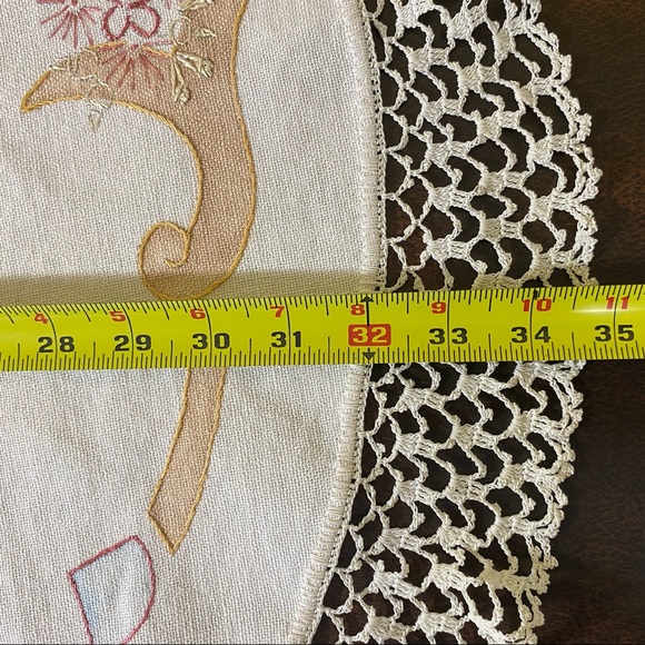 Vintage Tablecloth Centerpiece Hand Embroidered Harvest Basket Crochet Edge - Picture 7 of 7